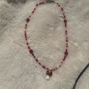 Chic Red Beaded Necklace Mushroom